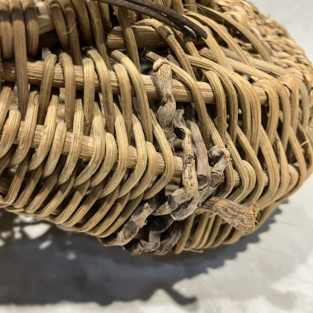 Vintage Woven Buttocks/Butt Basket Primitive Folk Art Rustic Egg Gathering Boho